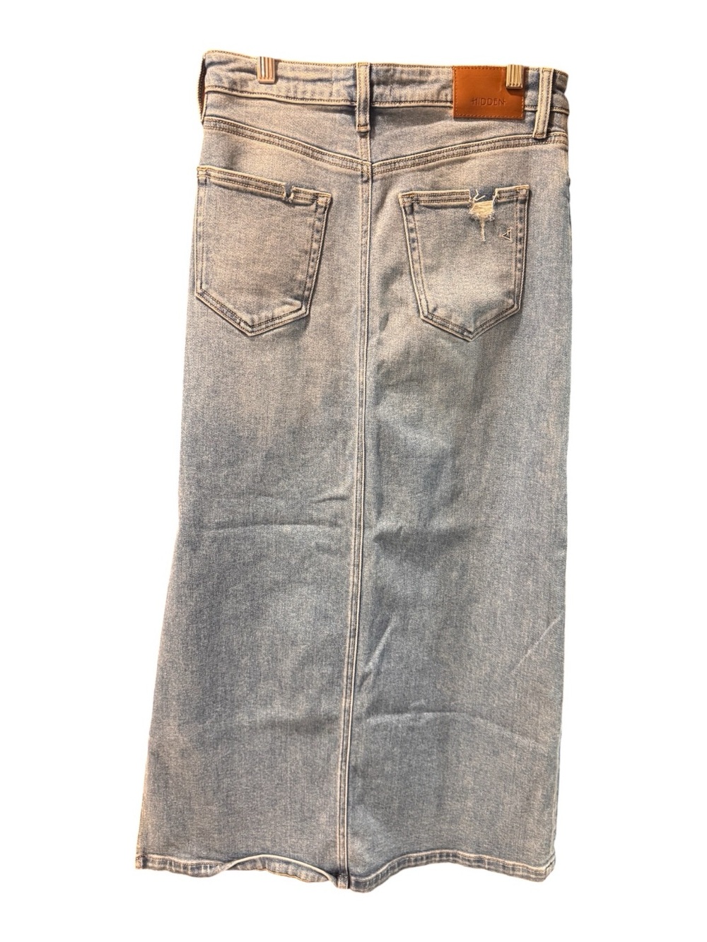 Classic Light Blue Denim Midi Skirt with Side Slit - Picture 3 of 8
